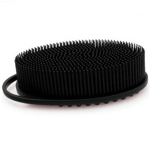 2PCS Silicone Body Scrubber Double Side Body Wash Scrubber Soft Non-Slip Shower Brush Hanging Silicone Loofah Exfoliating Brush Black