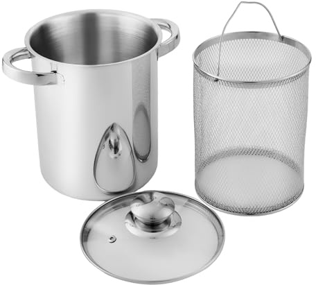 Michelino Edelstahl Spargeltopf 4 Liter Ø 16cm, Höhe 20 cm Spargel-Topf mit herausnehmbarem Korbeinsatz