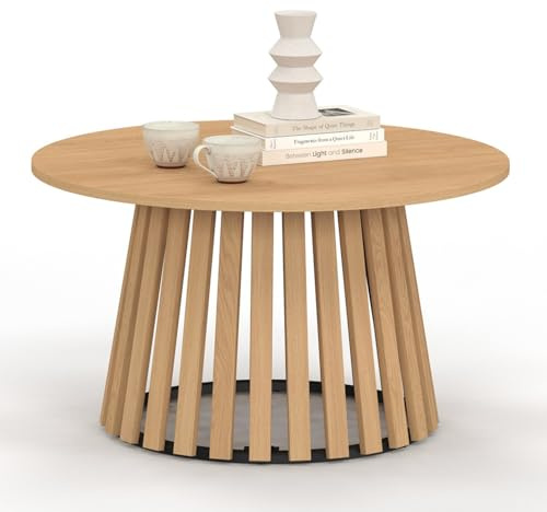 IDMarket - Mesa Baja Redonda Carmen 70 cm Pata de Madera en Lata y Tablero de Madera