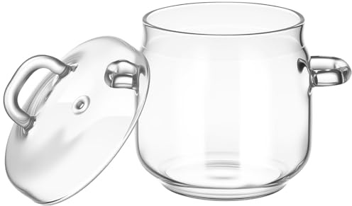 BESPORTBLE Marmite en Verre avec Couvercle 350Ml Moyen Modèle Bol à Œufs Vapeur en Verre Résistant à la Chaleur Récipient de Soupe Transparent pour Cuisson et Conservation Hygiénique