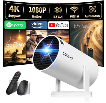 Mini Beamer Unterstützt 4K 1080P 2026 Neuer Tragbarer Projektor mit 5G WiFi 6 und BT 5.4, Beamer Klein Projektor mit Automatische Trapezialkorrektur 180 ° Drehung für HDMI/Tv Stick/USB/Laptop, Weiß