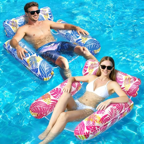 Dusor Luftmatratze Pool Zubehör 2 Stück, Luftmatratze Wasser Hängematte | Luftmatratze Pool Erwachsene 4 In 1, Aufblasbare Pool Spielzeug Wasserhängematte, Wasserspielzeug für Erwachsene Kinder