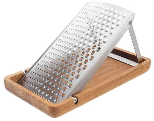 HOMOCONO Rallador Manual de Queso de Acero Inoxidable con Base de Madera y Recipiente de Madera, Herramienta Versátil para Cocina Doméstica y Preparación de Alimentos