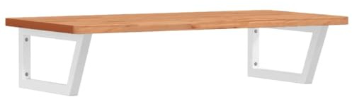 Mhdvray Waschbeckenregal Wandmontage 100x50cm, Schwebende Waschtischplatte Holz Massiv Buche Lackiert mit Stahl Halterung Weiß Trapezform, Aufsatzwaschtisch Holzplatte für Badezimmer