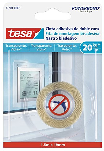 Tesa 77740 – 00001 – 00 – Ruban à Double face pour surfaces transparentes et verre (20 kg/m)