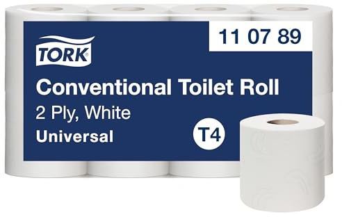 Tork Carta Igienica Rotolo Convenzionale Bianca T4, Qualità Universal, 2 Veli, 8 x 250 Fogli, 110789