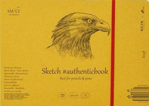 SMLT 5EB-24ST/KRAFT Authentic line 245x176 mm genähtes Skizzenblock authenticbook, 90 gsm Gerippt Braunes Natron Kraftpapier, 24 Blatt