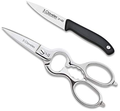 3 claveles set de cuisine multi-usages, ciseaux, couteau de légumes, Argent