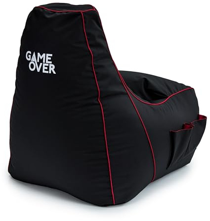 Game Over Fire Rune Video Gaming Bean Bag Chair | Indoor Living Room | Side Pockets for Controllers | Headset Holder | Ergonomic Design for the Dedicated Gamer