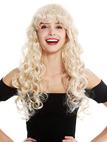 WIG ME UP - 0082-ZA83 Perücke Damen Karneval Halloween lang Locken lockig voluminös Pony Hellblond Blond