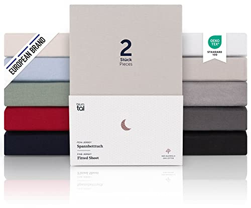 Blumtal® Premium Spannbettlaken Jersey - Oeko-TEX zertifiziertes 140x200cm Baumwolle 100% - Spannbett 140x200cm für Matratzen bis 25 cm