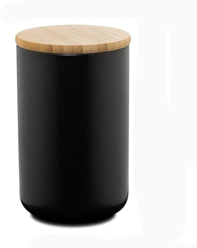 YOUSIS Vorratsdose mit Deckel, Keramik Zuckerdose für Kaffee, Tee, Gewürze | Zuckerdose mit Deckel aus Bambus, Kaffeedose Luftdicht Küchen Keramikdose Aufbewahrung Dosen Salzdose, Schwarz 1000ML