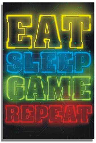 METAL Eat Sleep Game Repeat Sign Aluminium Door Gaming Room Gamer Notice Wall Art 150mm x 100mm