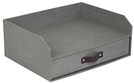 Bigso Box of Sweden Walter Briefablage für Dokumente im A4- oder Briefformat, Papierablage, Organizer für den Schreibtisch, mit Schublade und stabilen Gummifüßen, 33,3 x 25,4 x 13,2 cm, Grau