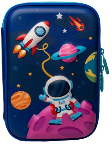 Ofsign Stilvolles Space Art 3D-Federmäppchen für Jungen, großes Fassungsvermögen für Schreibwaren, ästhetische Bleistiftbox, Organizer für Schulbedarf für Schüler, Reißverschluss (blau)