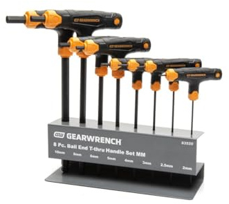 GearWrench 83520 Metric Ball End T-Handle Hex Key Set, 8 Piece