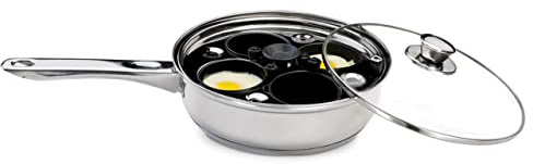 Vinod Stainless Steel Egg Poacher Pan - 4 Poaching Cups, Nonstick, PFOA Free, Round, Stainless Steel Handle