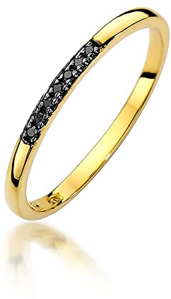 MARKO Damen Goldring mit schwarzen Diamanten 0.035Ct, 14 Karat Gold (585) | Goldring inklusive Box | Goldring für Frau (Gelbgold, 65 (20.8))