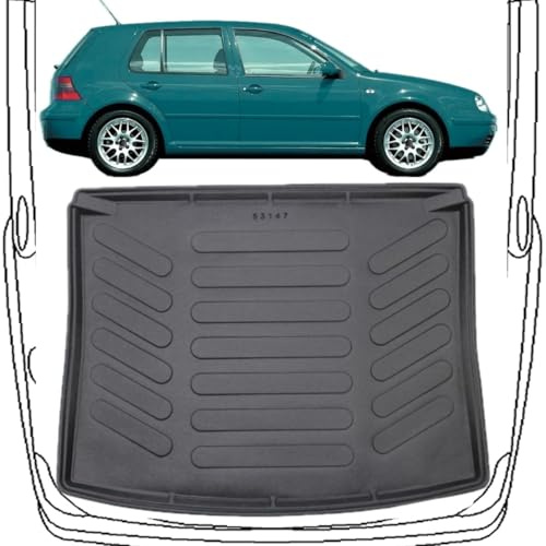 Trimak Passgenau 3D Kofferraumwanne Kompatibel mit Volkswagen Golf 4 1997-2002 Kofferraummatte Schutzmatte Auto Zubehör Antirutschmatte Kantenschutz TPE Gummi Dauerhaft Schwarz