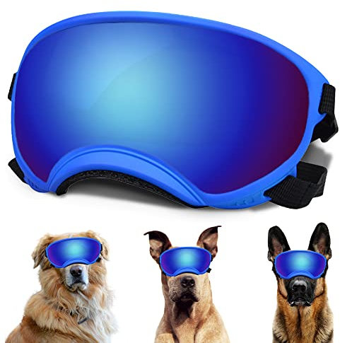 Hundesonnenbrille, Hundebrille mit verstellbarem Riemen, UV-Schutz, Winddicht, geeignet für große mittelgroße Hunde, Augenschutz