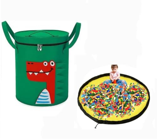 Faltbare Aufbewahrungstasche mit Spielmatte, Spielzeug-Organizer, Aufbewahrungstasche mit Griff, abnehmbare Spielzeug-Aufbewahrung und Spielmatte für Kinderzimmer (Dinosaur)