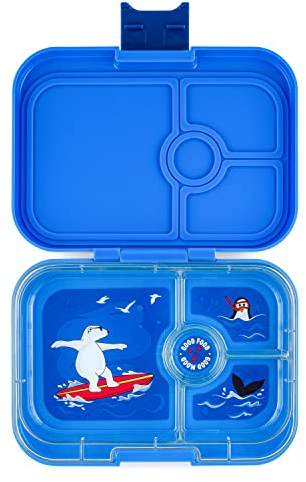 Yumbox Panino Bento Box a prueba de fugas: 4 compartimentos; ideal para almuerzos empaquetados; compacto 8.5 x 6 x 1.8; porciones saludables (azul surf con bandeja}