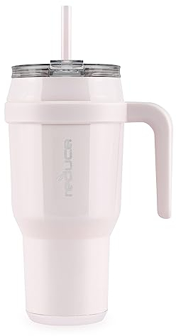 REDUCE Cold1 40 oz Tumbler with Handle - Vacuum Insulated Stainless Steel Water Bottle for Home, Office or Car, Reusable Mug with Straw or Leakproof Flip Lid, Keeps Drinks Cold All Day- Gloss Cotton