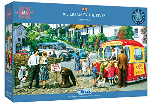 Gibsons Ice Cream by the River | 636 Piece Jigsaw Puzzle | Panoramic Village Puzzle | Sustainable Jigsaw Puzzle for Adults | Premium 100% Recycled Board | Great Gift for Adults