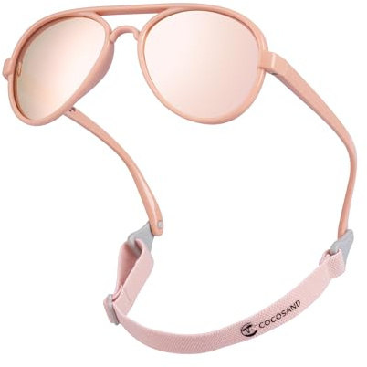 COCOSAND Toddler Sunglasses with Strap Polarized Flexible Pilot for Little Kids Boys Girls 2-6 Year Old, Pink