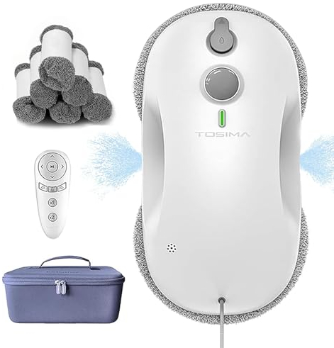 Tosima W3 Fensterreiniger, automatischer Sprüher in Zwei Richtungen mit dreifachem Sicherheitssystem, 3800 Pa Saugleistung, intelligente Navigation & Küchenroboter, mit Fernbedienung