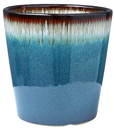 Maceta Interior Macetas, Maceta grande de cerámica, Maceta for plantas con orificios de drenaje, Macetas de jardín al aire libre, Plantas de interior, Esmalte reactivo azul Jardineras Exterior ( Size