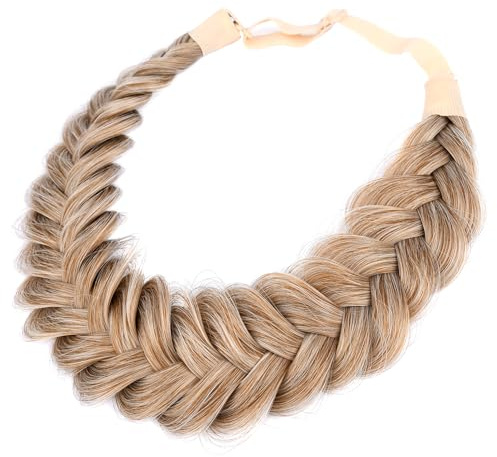 BOBIYA Messy Wide 2 Stränge Synthetisches Haar Auburn Geflochtenes Stirnband Klassisches Chunky Geflochtenes Stirnband Elastisches Stretch Geflochtenes Haarband (Sandy Blonde)