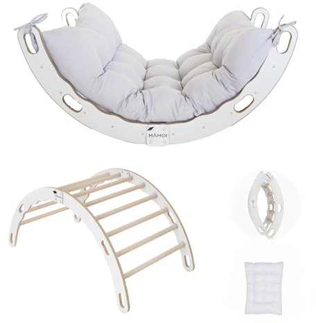 MAMOI® Kletterbogen mit Kissen, Klettergerüst aus Holz, Kletterdreieck, Holzbogen, Spielplatz, Klettergerüst Indoor, Kletterbogen mit Matte