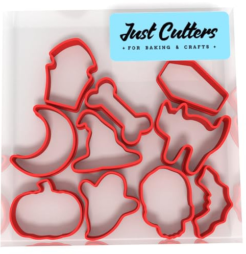 JUST CUTTERS Mini Halloween Cutters | Set of 10 Plastic Cutters for Baking, Fondant, Clay, Pastry, Icing, Jewellery (3CM)