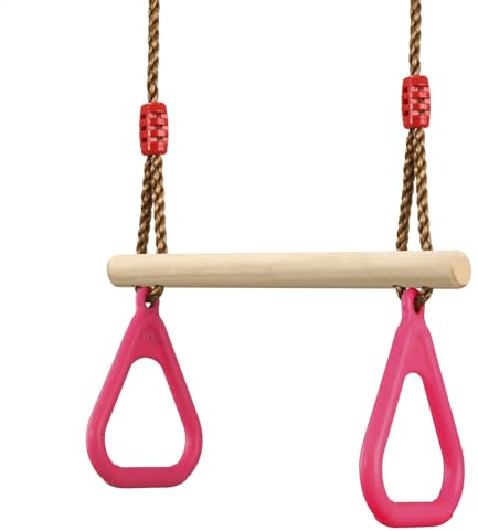 Pellor Trapeze Bar | Trapeze Swing Outdoor Toys for Children | Trapeze Bar with Rings | Perfect Climbing Frame Attachment | Pink