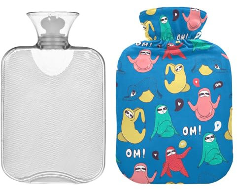 ZZXXB Bunte Faultier-Wärmflasche mit Fleece-Bezug, PVC-Wärmbeutel, 1 Liter