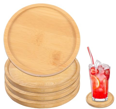4 Stück Untersetzer Holz für Gläser, Bambus Waschbare Untersetzer Rund Geeignet, 11cm Untersetzer Gläser Holz Set, Glasuntersetzer Holz, Untersetzer aus Bambus, für Getränke, Bar, Tassen, Glas