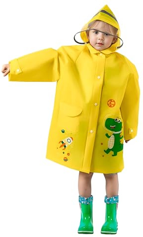 amo nenes Chubasquero Ligero Niños Niñas, Impermeable EVA Poncho de Lluvia Reutilizable con Funda para Mochila de Dibujos Animados, Deportivo, Unisex, 1-12 Años, L Dinosaurio