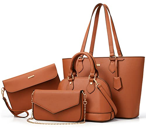 Bagsure Handtasche Damen Schultertasche Handtaschen Damen 4-teiliges Set | Elegante Tragetasche für Büro Schule Einkauf Reise, Große Tote Bag mit Reißverschluss, Handbags for Women Geschenke