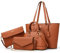 Bagsure Handtasche Damen Schultertasche Handtaschen Tragetasche Damen 4-teiliges Set für Büro Schule Einkauf Reise Geschenk (Braun)