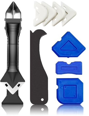 10 PCS Silicone Caulking Tools (Stainless Steel head) 5 in 1 Sealant Finishing Tool Grout Remove Scraper,Caulk Remover Glass Glue Angle Scraper for Bathroom Kitchen Floor,Window,Joint