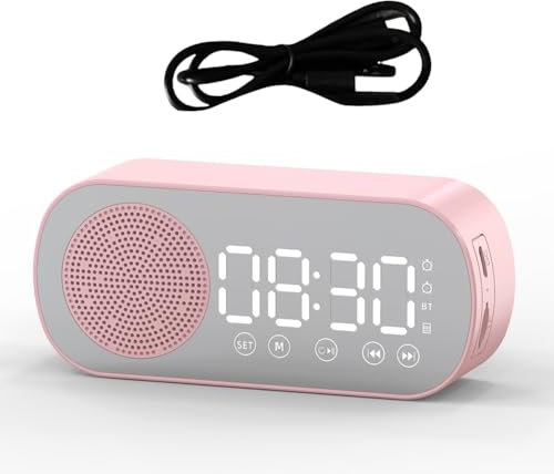 Yuattory Altoparlante Wireless Bluetooth Radiosveglia Supporto Doppio Allarme Scheda TF Allarme Digitale per Ufficio Domestico Rosa