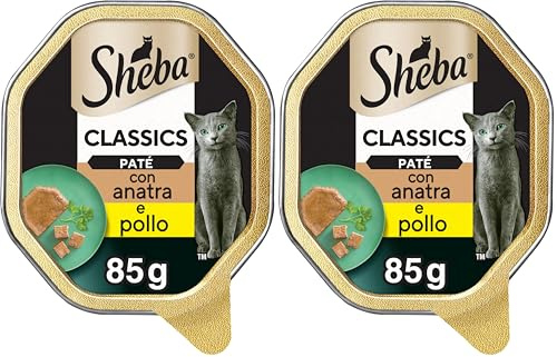 Sheba Classics in Pastete – Katzenfutter als Pasteten mit feinen Stückchen – Ente und Huhn – Getreidefrei – 22 x 85g (Packung mit 2)