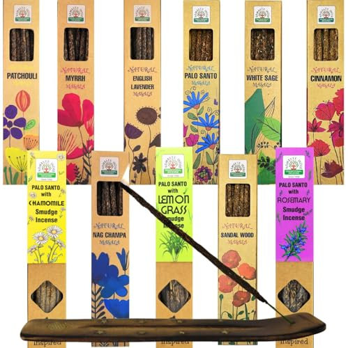 Incienso, Organico, Natural, Sin Tóxicos: Pack 5 Paquetes + Quemador Incienso, Relajación, Meditación, Aromaterapia. Inciensos