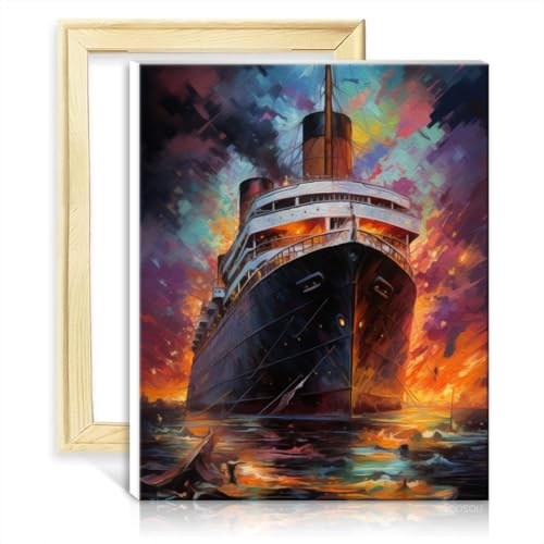 TANGFEIY Malen-nach-Zahlen-Set „Die Titanic“, DIY-Malen nach Zahlen mit Pinseln und Acrylpigmenten für Kunsthandwerksprojekte für zu Hause, ohne Rahmen (40 x 50 cm)