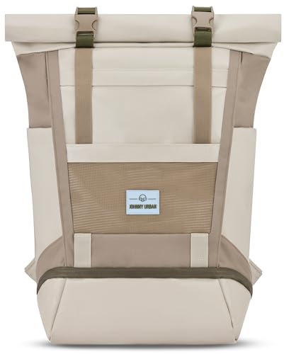Johnny Urban Rolltop Rucksack Damen & Herren Grau Beige - Ashton - Tagesrucksack mit Laptopfach für Uni Arbeit Reise - Großer Backpack mit Extra Schuhfach - Wasserabweisend