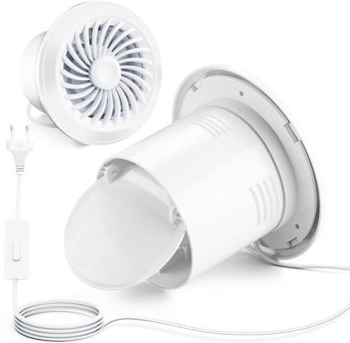 LeKaufen Badlüfter 100 mm mit Schalter, 20W Abluftventilator, 130m³/h WC Lüfter Badezimmer Lüfter Ventilator, mit Nachlauf Rückstauklappe, für Küche Dachboden Büro Fenster Garage (white)