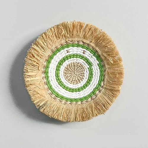 Salvamanteles, Manteles Individuales Redondos Tejidos con borlas de 20-28cm, manteles Individuales de Jacinto de Agua Natural, manteles de Paja Trenzada for Mesa de Comedor(C7)