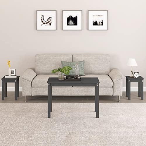 Iiaky Satztische 3 STK. Grau Massivholz Kiefer Satztische FüRs Wohnzimmer Side Table Living Room Tisch Wohnzimmer Beistelltisch // 824980