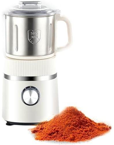 Molinillo de café eléctrico, molinillo de grano de 500 W con 4 niveles de ajuste libre y tapa extraíble, 26000r/min seco seco/húmedo, ramilla de especias de 800 g de gran capacidad para grano white